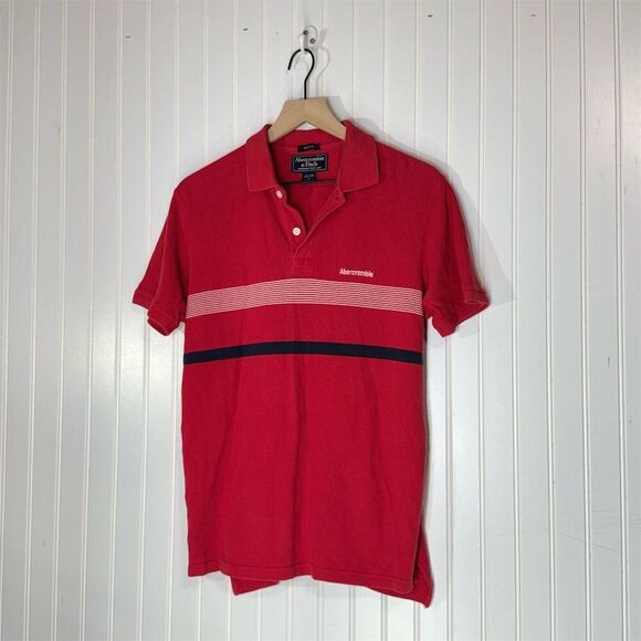 Y2K Abercrombie & Fitch Muscle Fit Red Stripe Polo Shirt Size S Preppy Retro - Picture 1 of 7